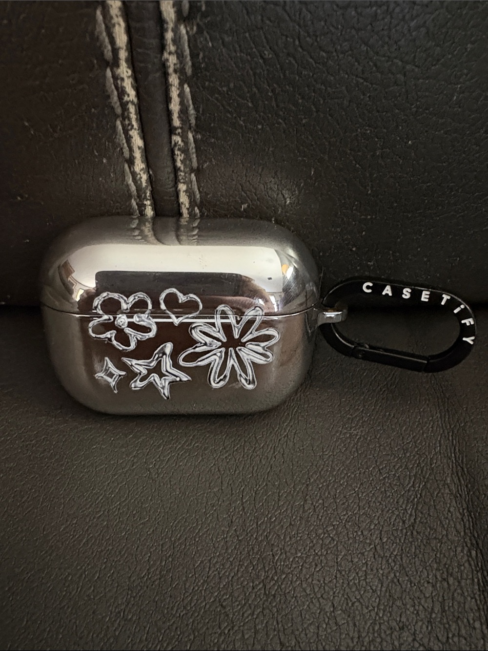 Apple Silver Metallic AirPods Pro Case with Black Casetify Carabiner